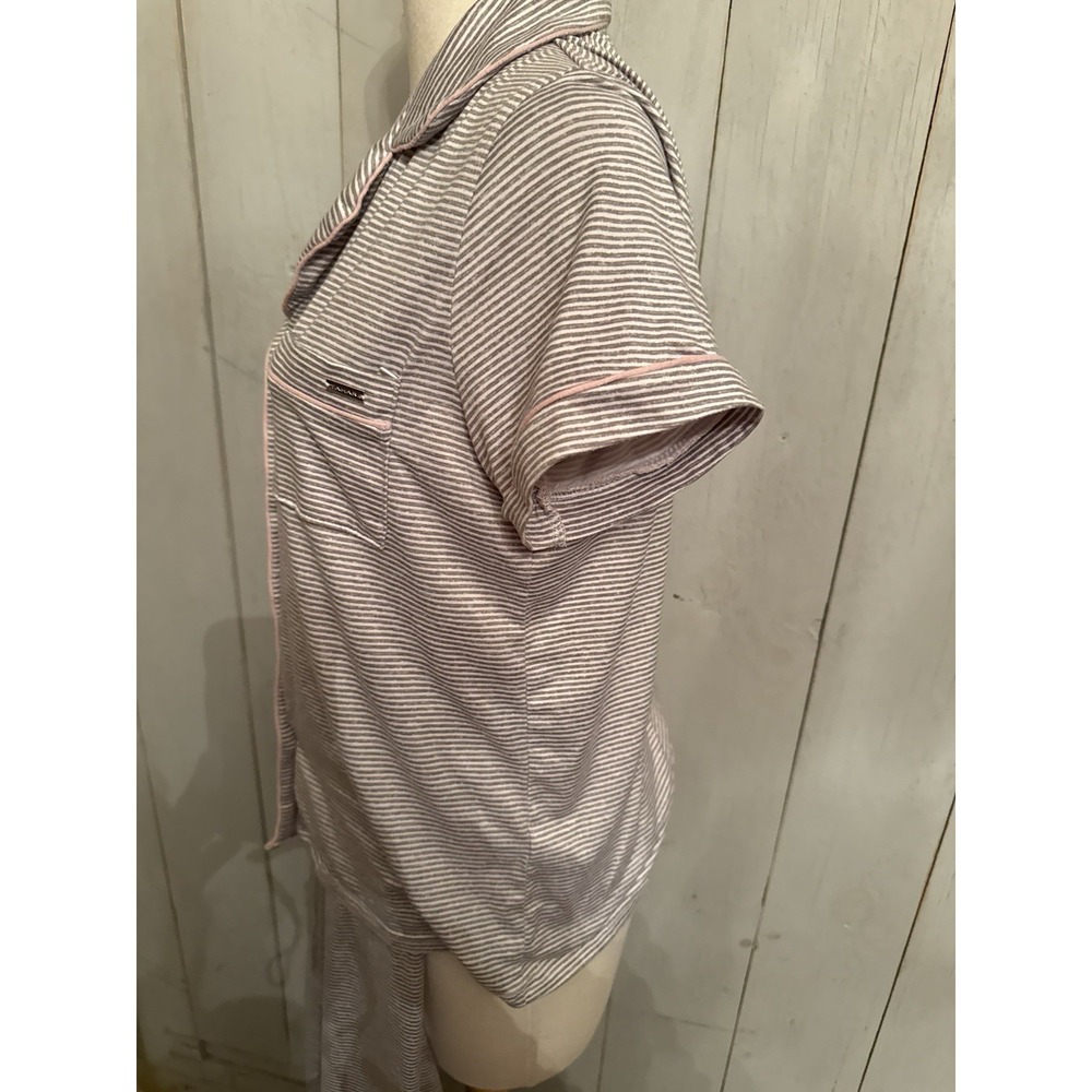 TAHARI Super soft & Cozy 2 PC Pajama Set In Grey & White Pink Trim Size M - Picture 8 of 11